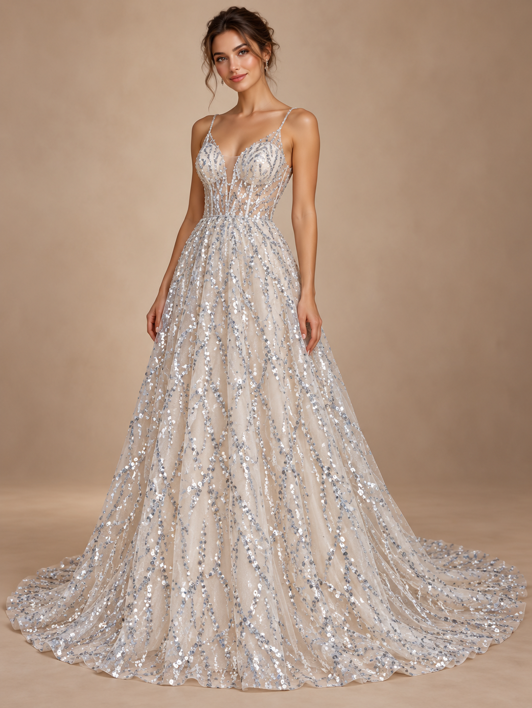 A957hueso · Inspiración de vestido generada con IA. Se vende tela por metro.