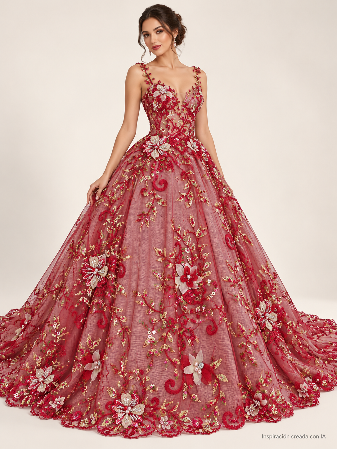 Inspiración creada con IA: vestido con tela A974-vino