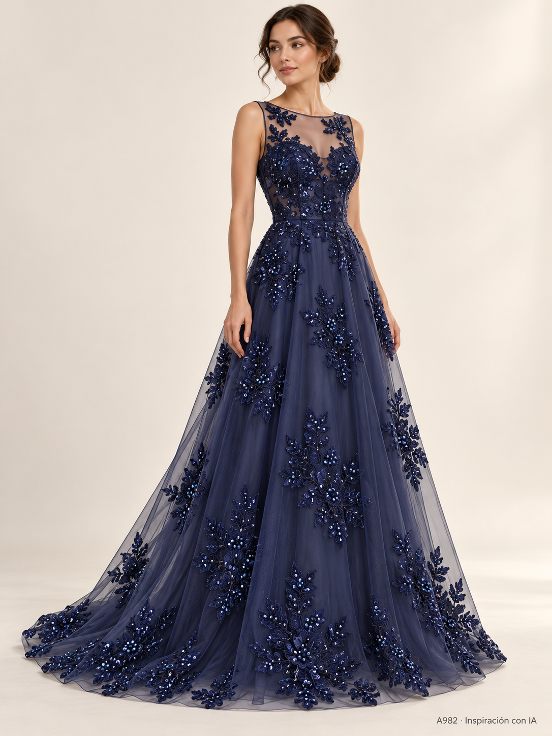 A982: vestido de inspiración con IA basado en esta tela. Se vende tela por metro.