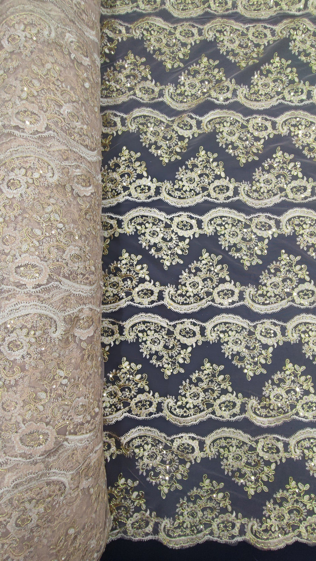 Tul bordado color oro H143, ideal para vestidos de noche de boda y de XV años
