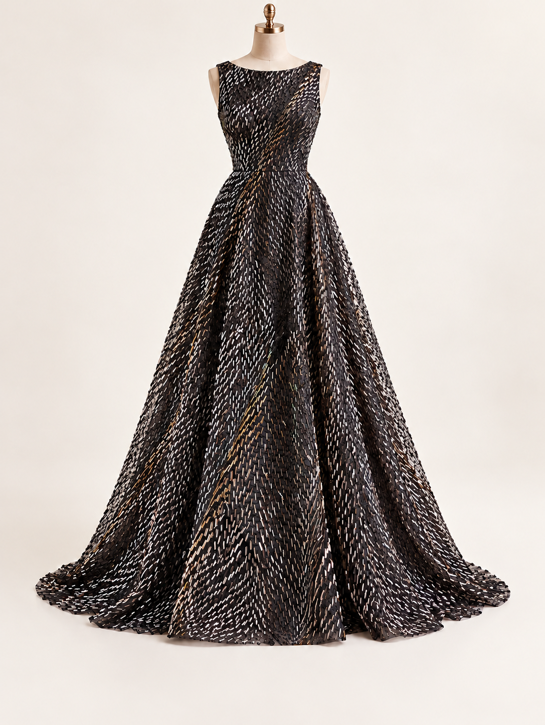 Vestido ilustrativo generado con IA — Tul bordado color oro H034, ideal para vestidos de noche de boda y de XV años — oro