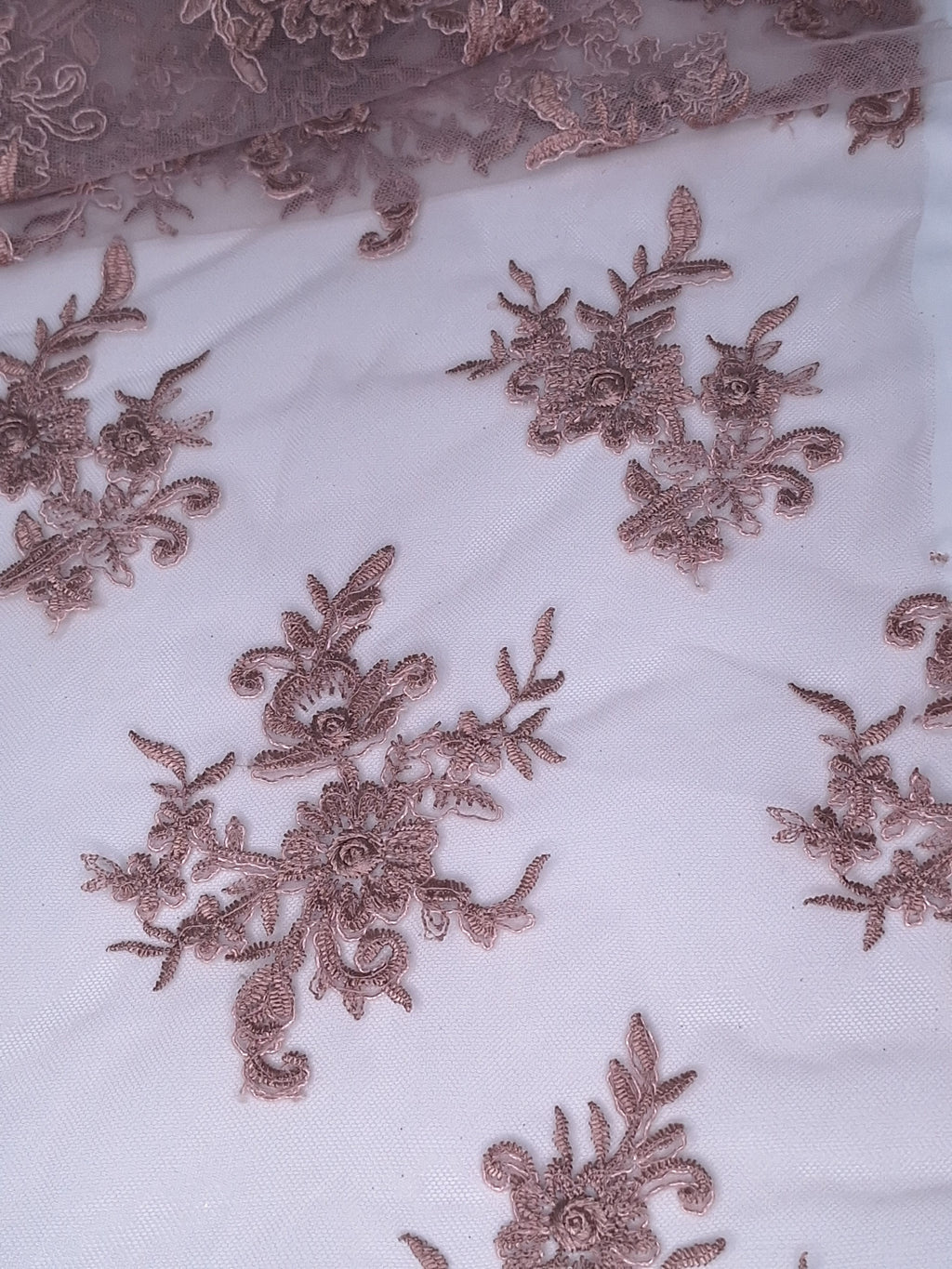 Tul bordado color palo de rosa A926, ideal para vestidos de noche de boda y de XV años