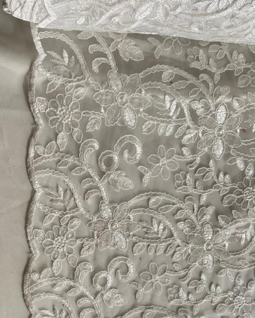 Tul Bordado Con Diseño Floral Con Lentejuela Color Blanco -HH193 ideal para vestidos de noche de boda y de XV años