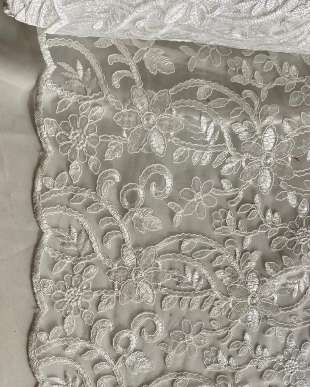 Tul Bordado Con Diseño Floral Con Lentejuela Color Blanco -HH193 ideal para vestidos de noche de boda y de XV años