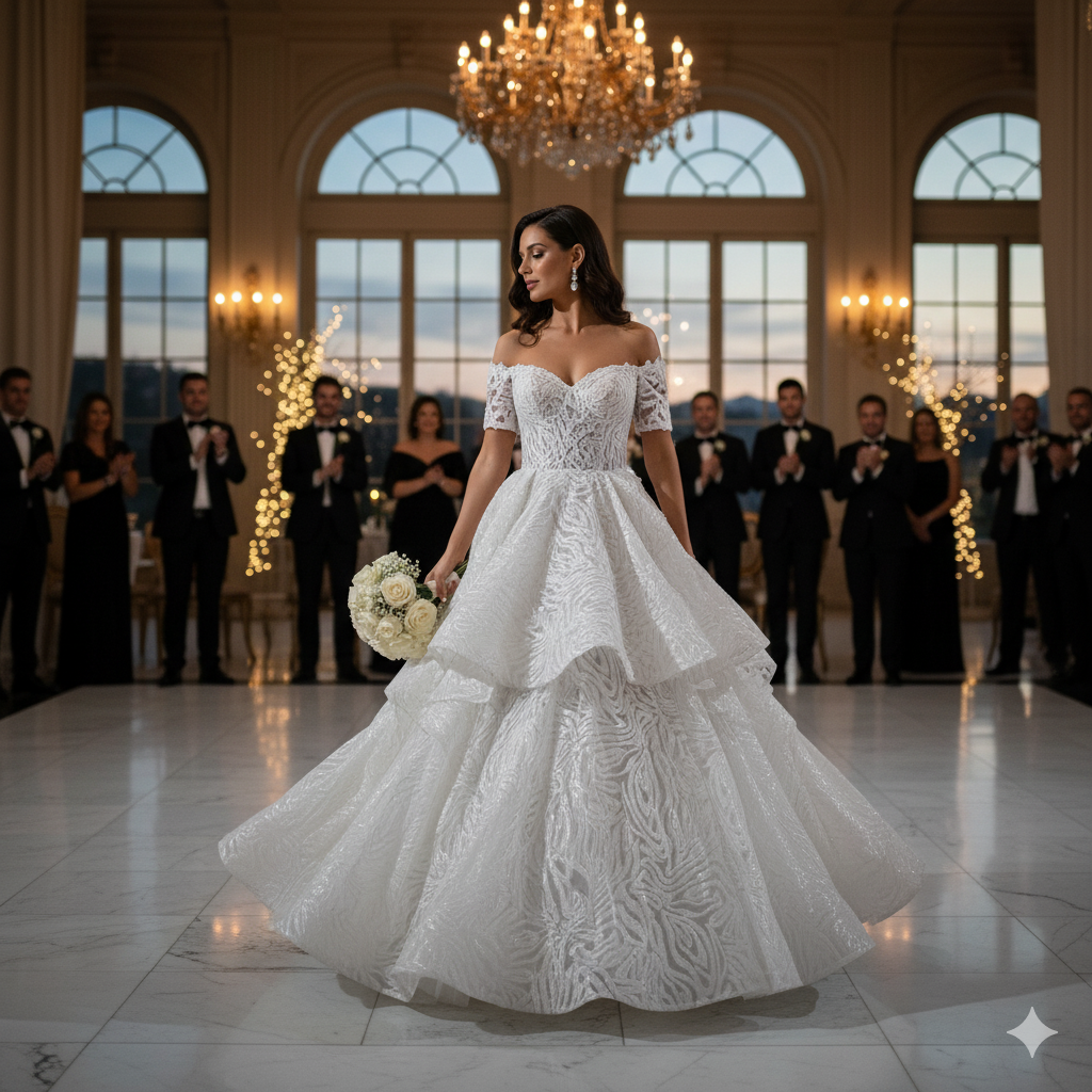 Tul bordado color blanco A154, ideal para vestidos de noche de boda y de XV años
