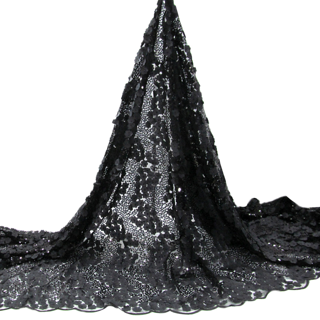 Tela FR564 negro con lentejuelas y motivos florales