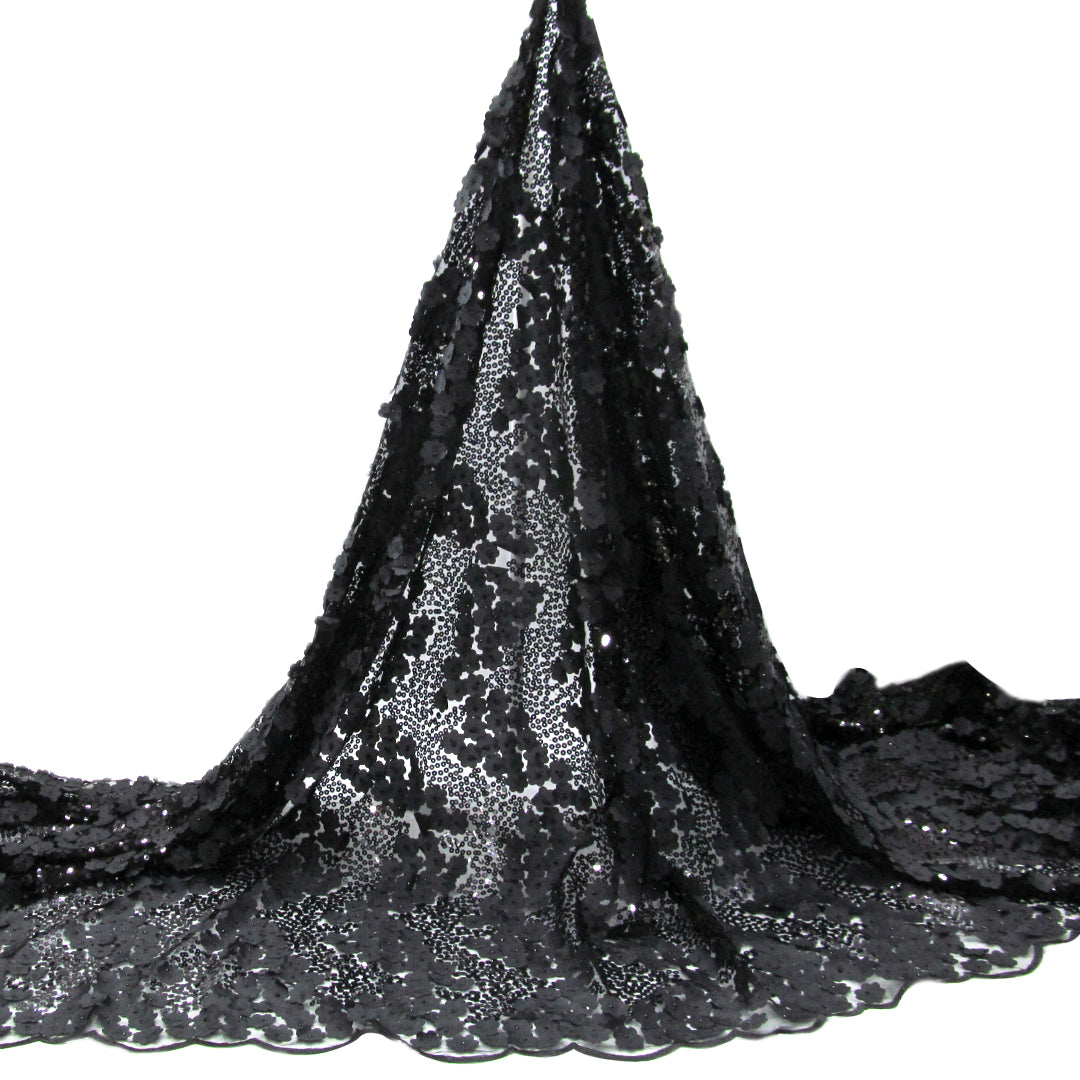 Tela FR564 negro con lentejuelas y motivos florales
