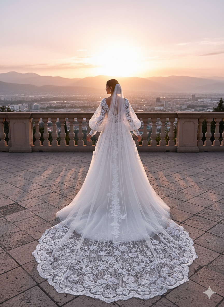 Tul bordado color hueso A928, ideal para vestidos de noche de boda y de XV años
