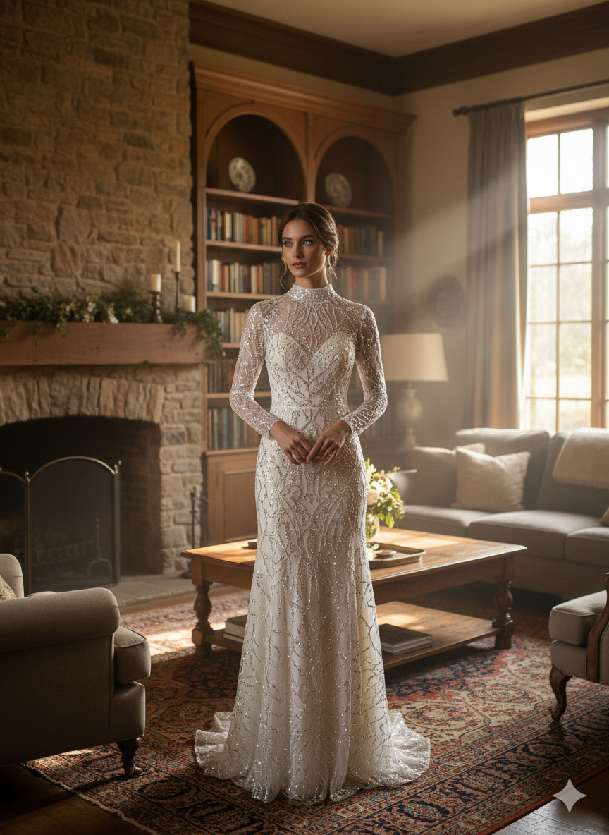 Tul bordado color blanco A943, ideal para vestidos de noche de boda y de XV años