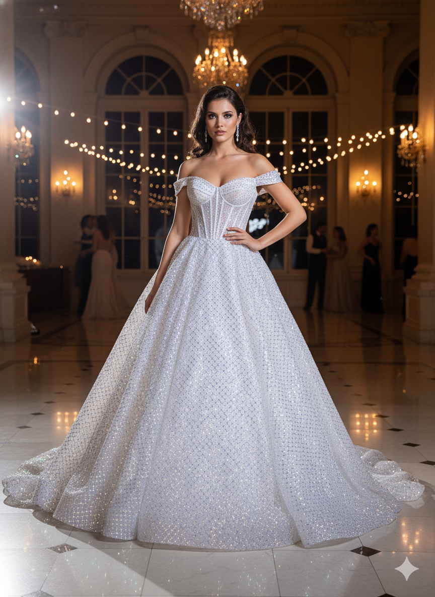 Tul bordado color blanco A964, ideal para vestidos de noche de boda y de XV años
