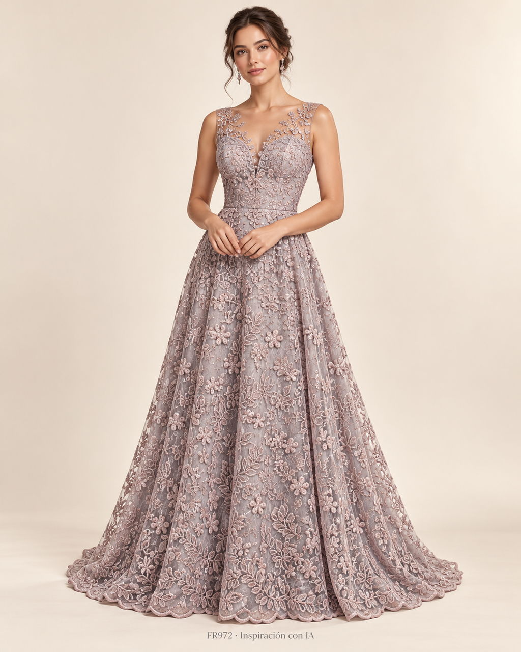 FR972 ROSA: vestido de inspiración generado con IA; diseño ilustrativo. Se vende tela por metro.