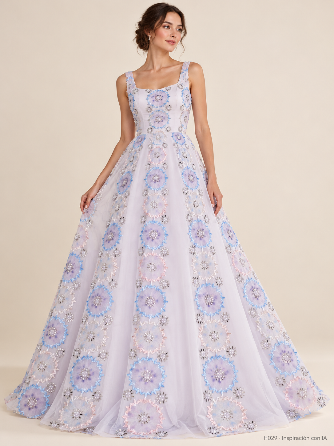 H029: vestido de inspiración con IA basado en esta tela. Se vende tela por metro.