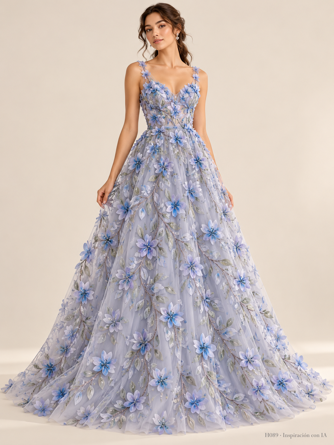 H089: vestido de inspiración con IA basado en esta tela. Se vende tela por metro.