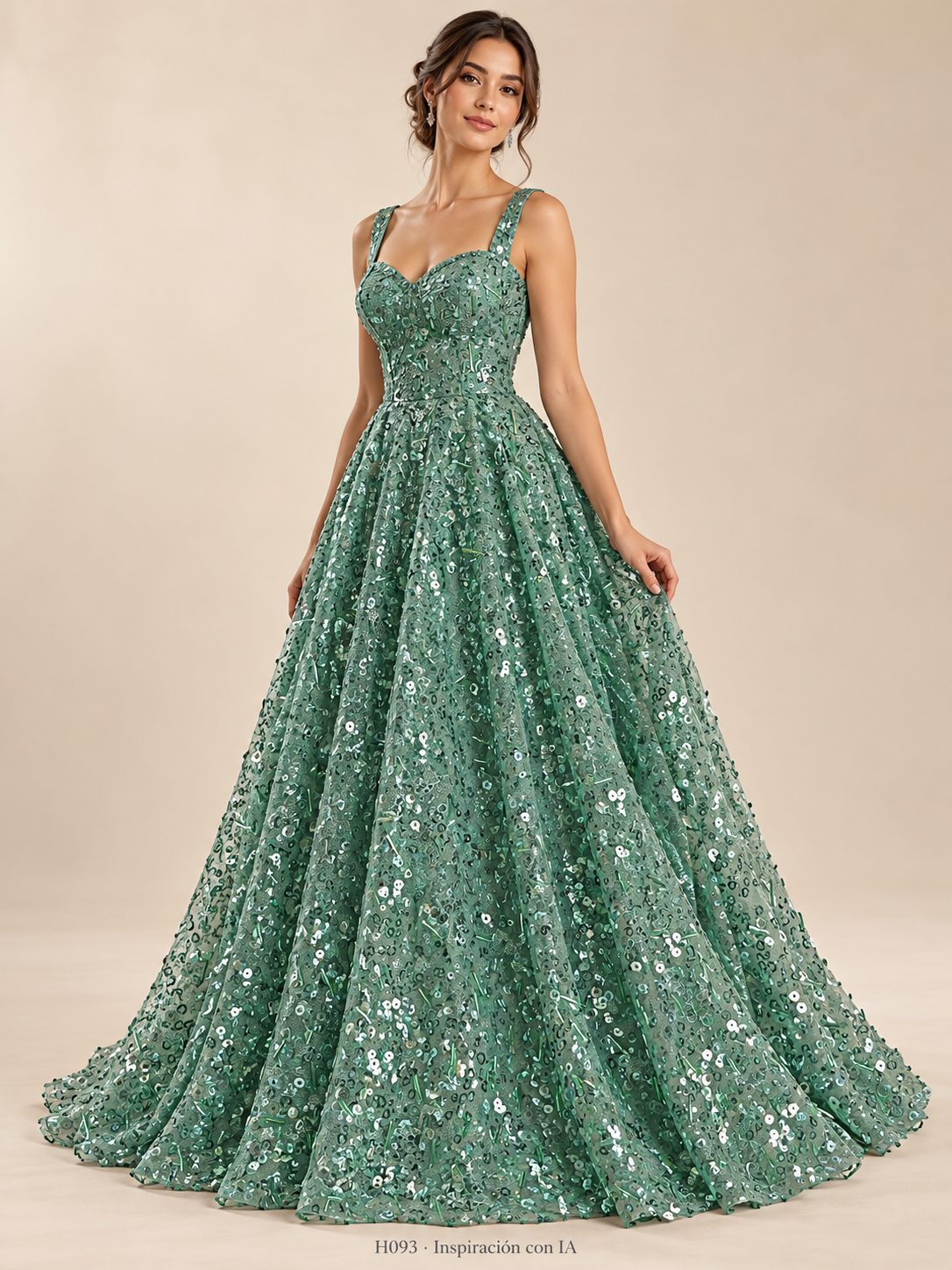 H093 · Inspiración de vestido generada con IA basada en esta tela. Se vende tela por metro.