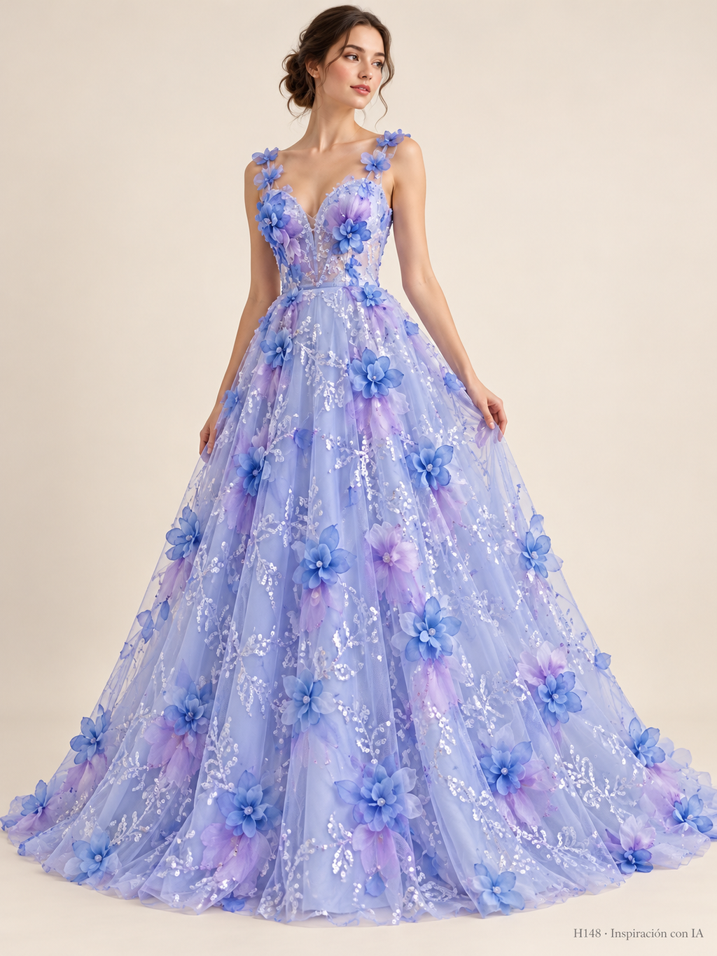 H148: vestido de inspiración con IA basado en esta tela. Se vende tela por metro.