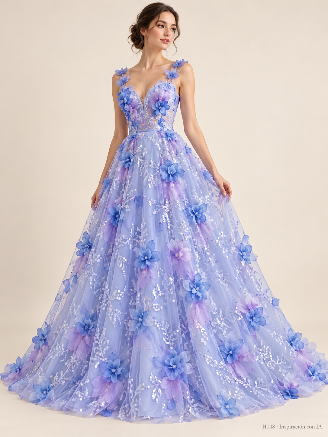 H148: vestido de inspiración con IA basado en esta tela. Se vende tela por metro.