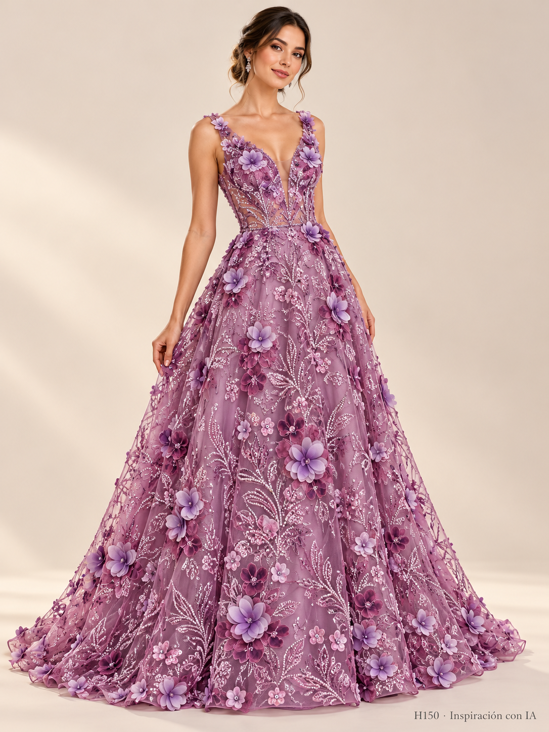 H150 Morado Uva · Inspiración con IA · 7738721828942. Ilustración de vestido basada en la fotografía de esta tela. Se vende tela por metro.