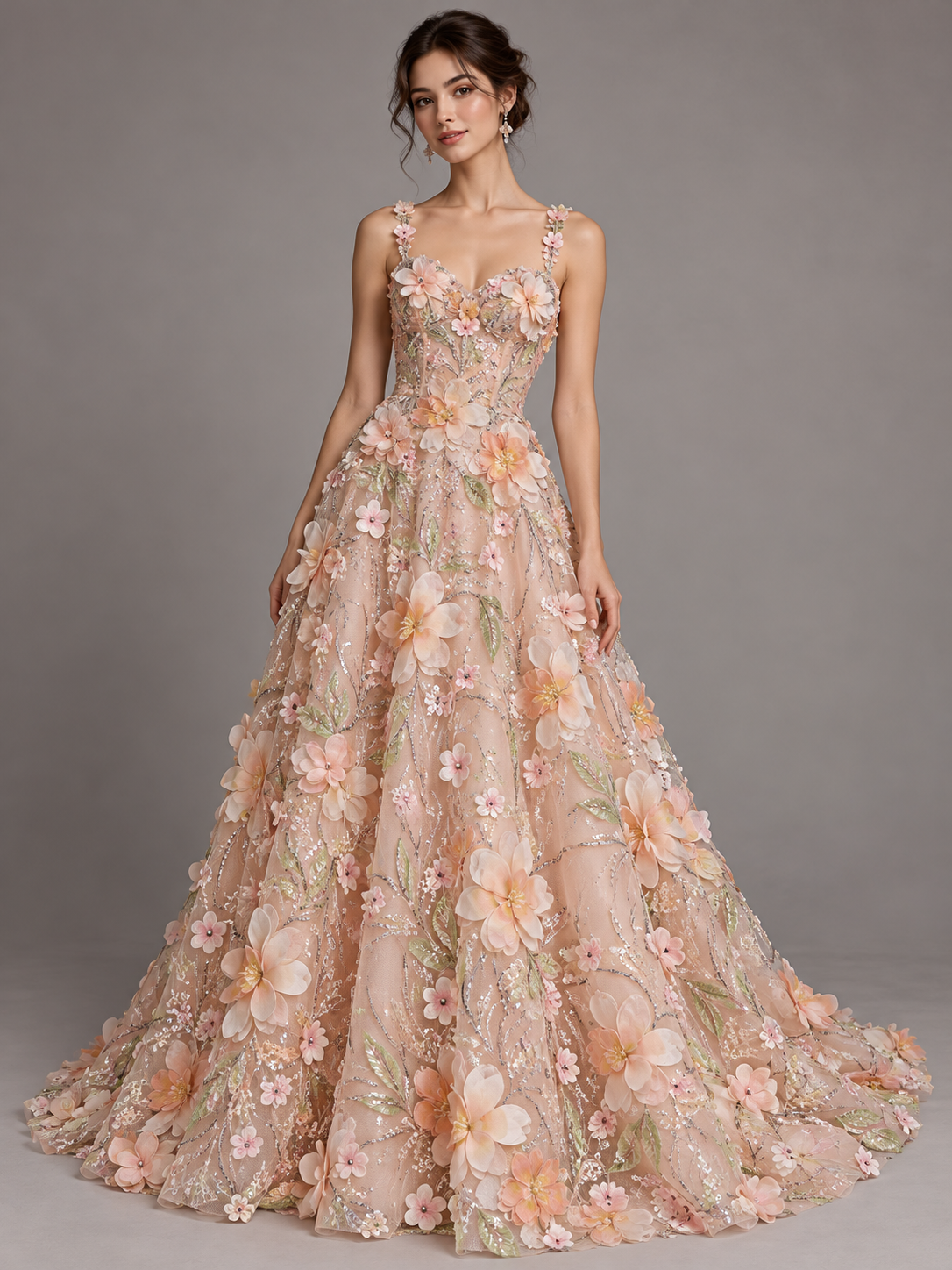 Inspiración de vestido generada con IA con tela H150-melon; se vende la tela por metro.