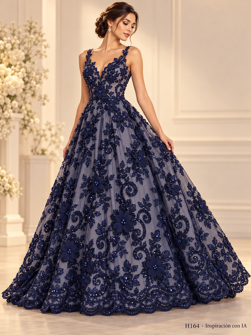 H164 · Inspiración con IA · 7741620977742. Vestido ilustrativo basado en esta tela. Se vende tela por metro.