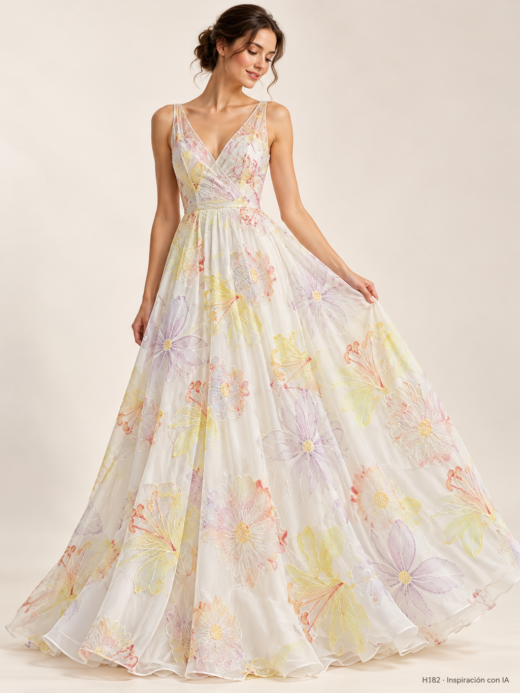 H182: vestido de inspiración con IA basado en esta tela. Se vende tela por metro.