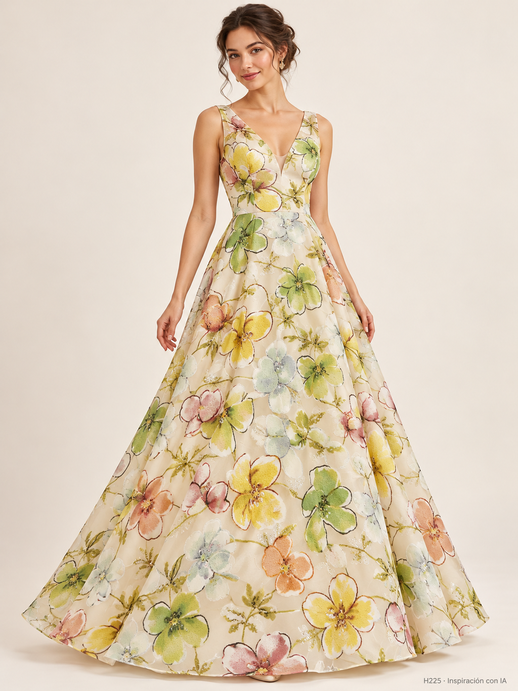 H225: vestido de inspiración con IA basado en esta tela. Se vende tela por metro.