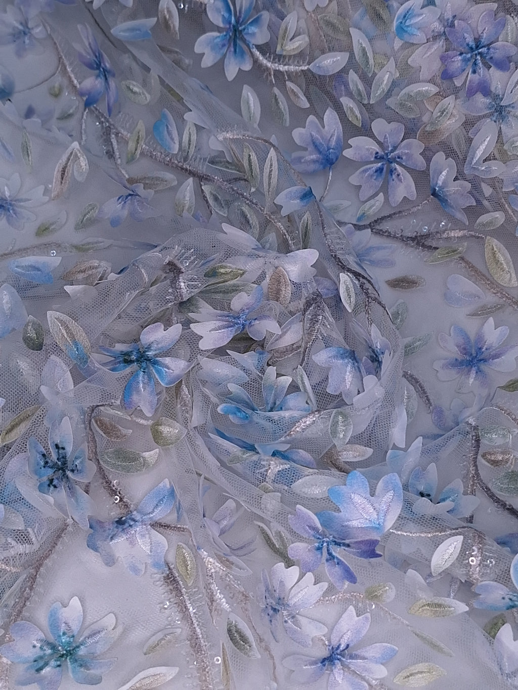 Tul bordado color azul H089, ideal para vestidos de noche de boda y de XV años