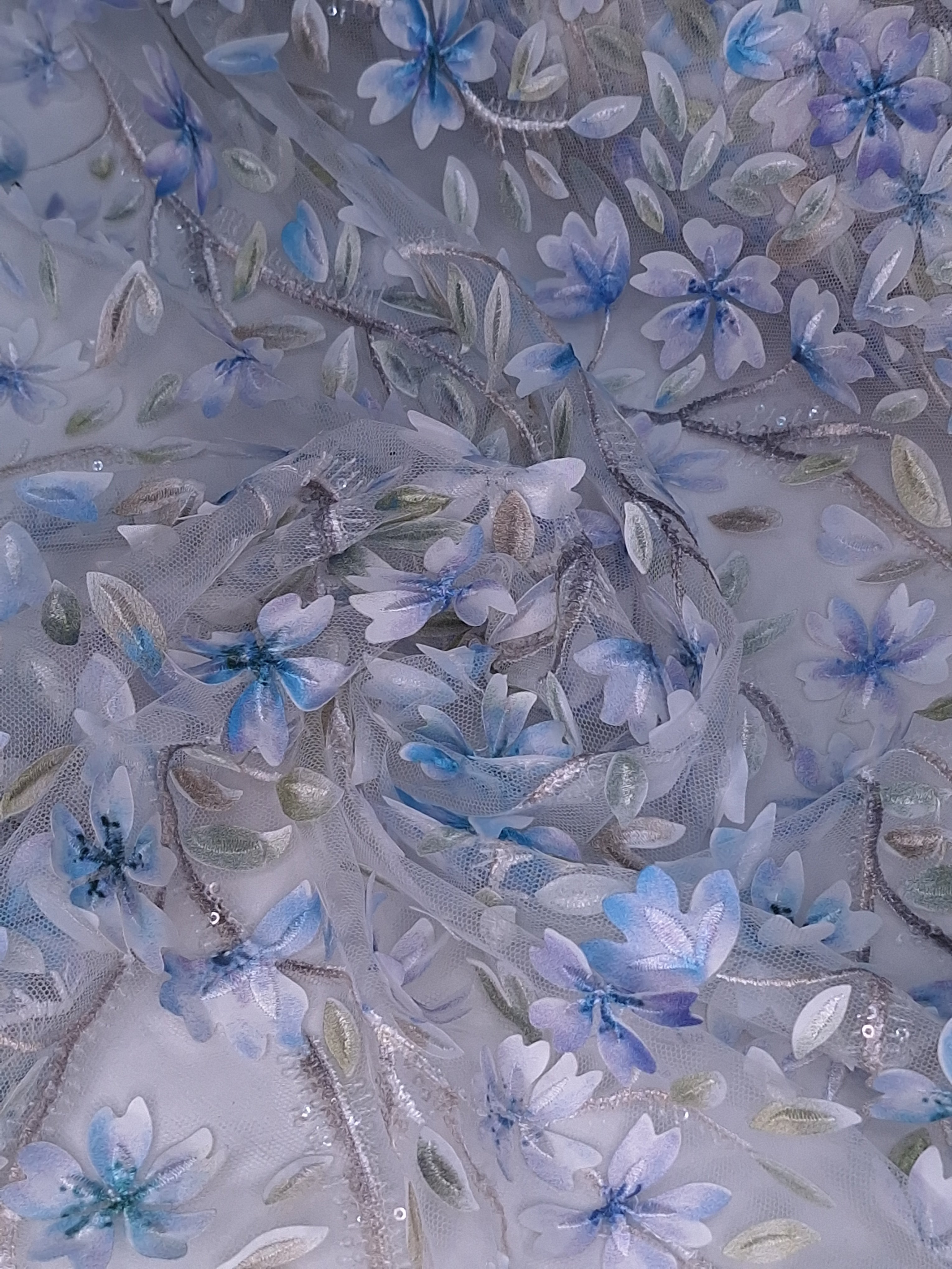 Tul bordado color azul H089, ideal para vestidos de noche de boda y de XV años