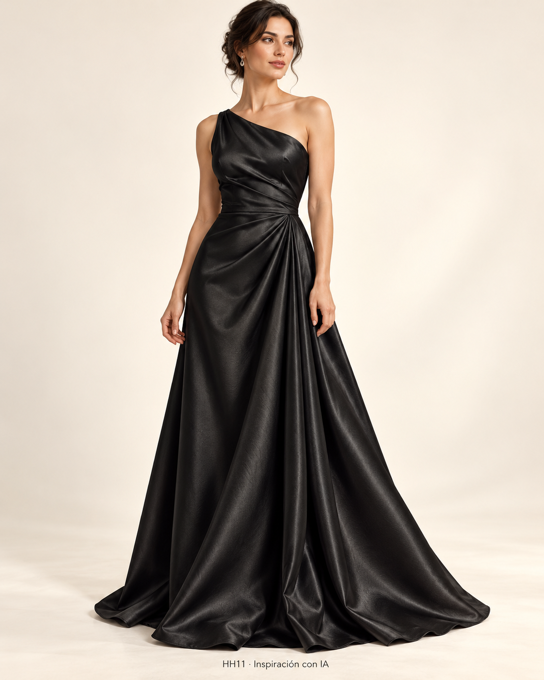 HH11: vestido de inspiración generado con IA, diseño ilustrativo basado en NEGRO. Se vende tela por metro.