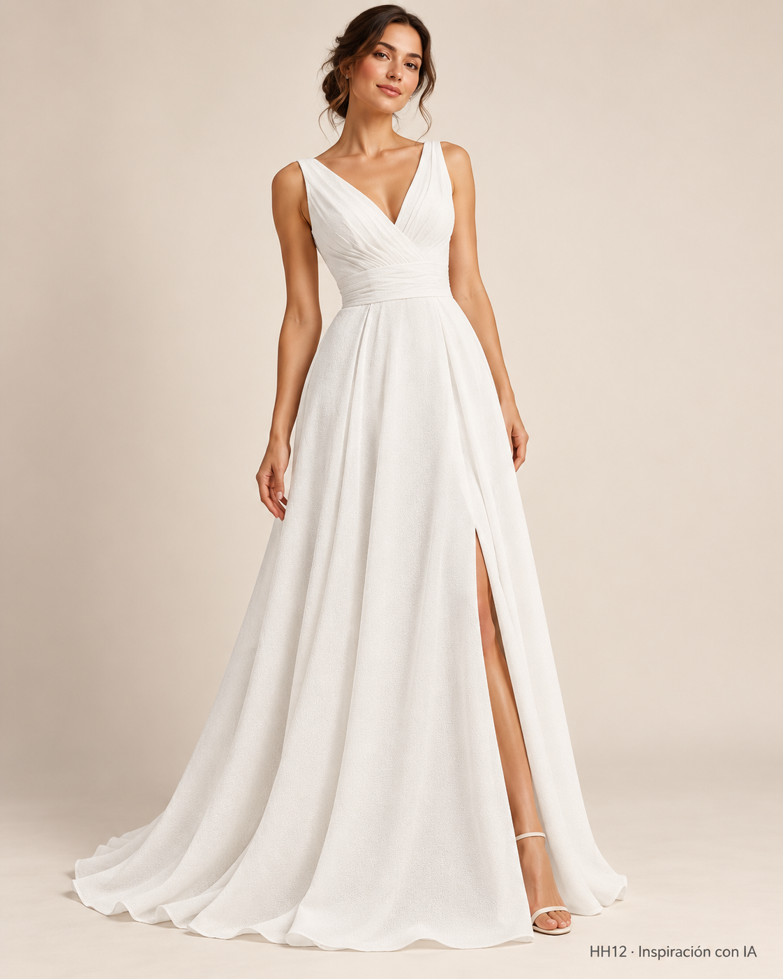 HH12: vestido de inspiración generado con IA basado en la muestra BLANCO. Se vende tela por metro.