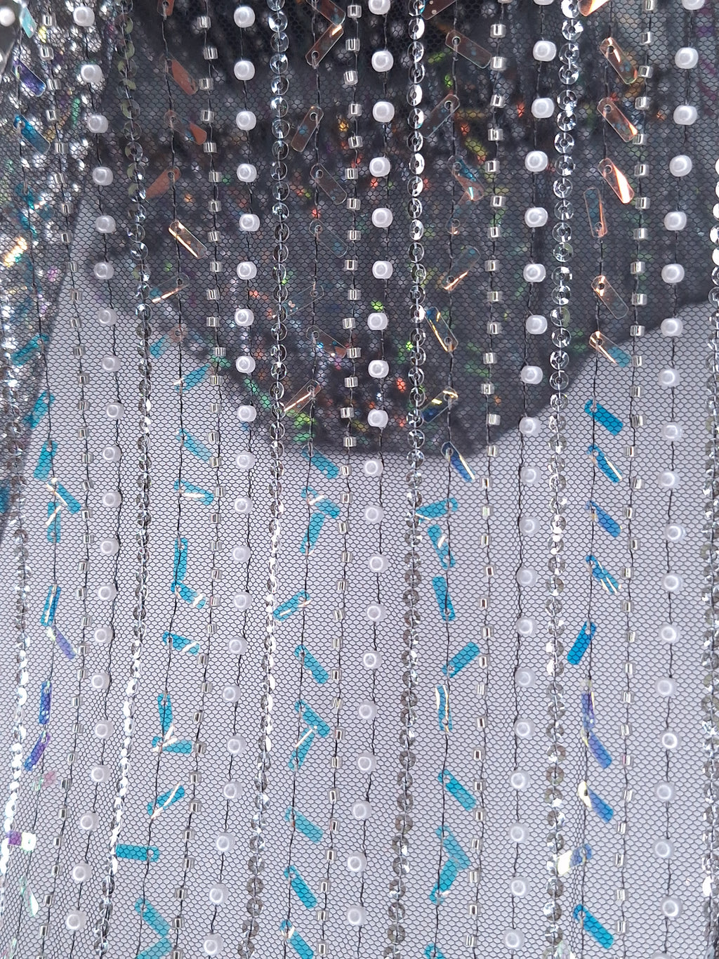 Tul bordado color negro H122, ideal para vestidos de noche de boda y de XV años