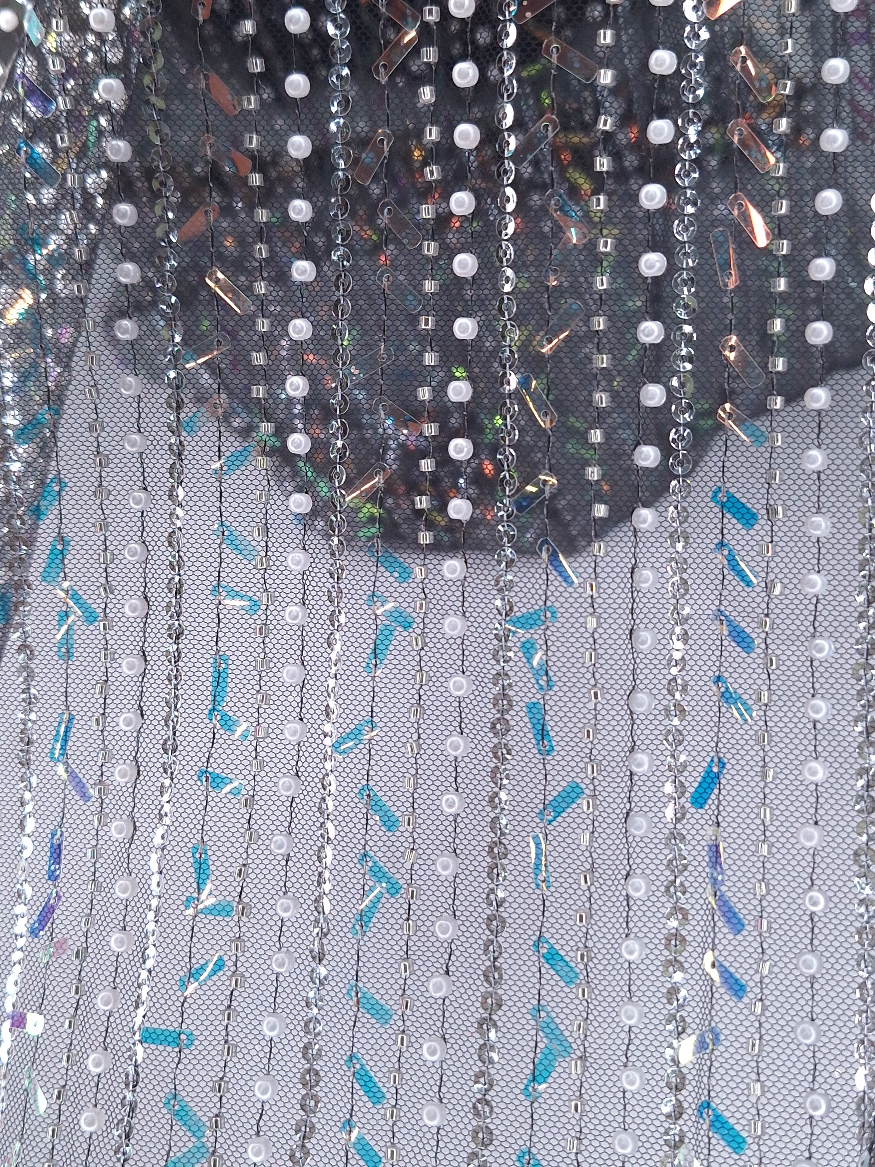 Tul bordado color negro H122, ideal para vestidos de noche de boda y de XV años