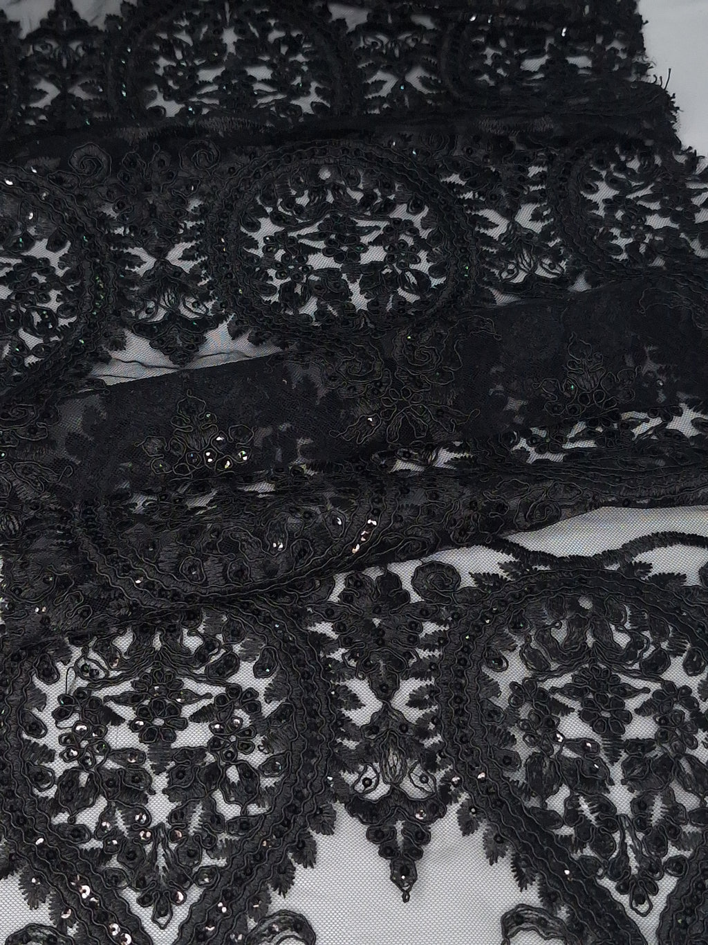Tul bordado color negro H129, ideal para vestidos de noche de boda y de XV años