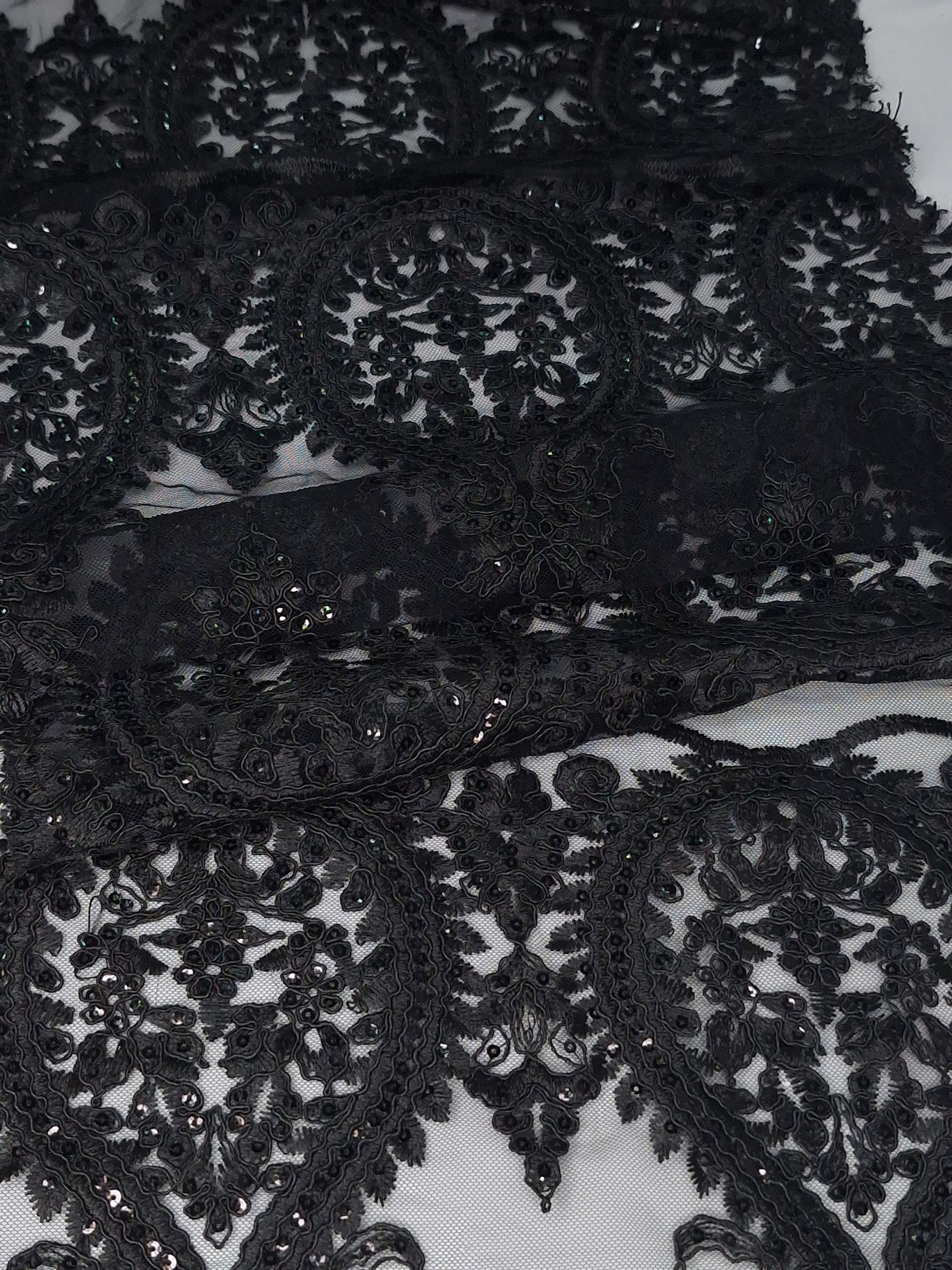 Tul bordado color negro H129, ideal para vestidos de noche de boda y de XV años