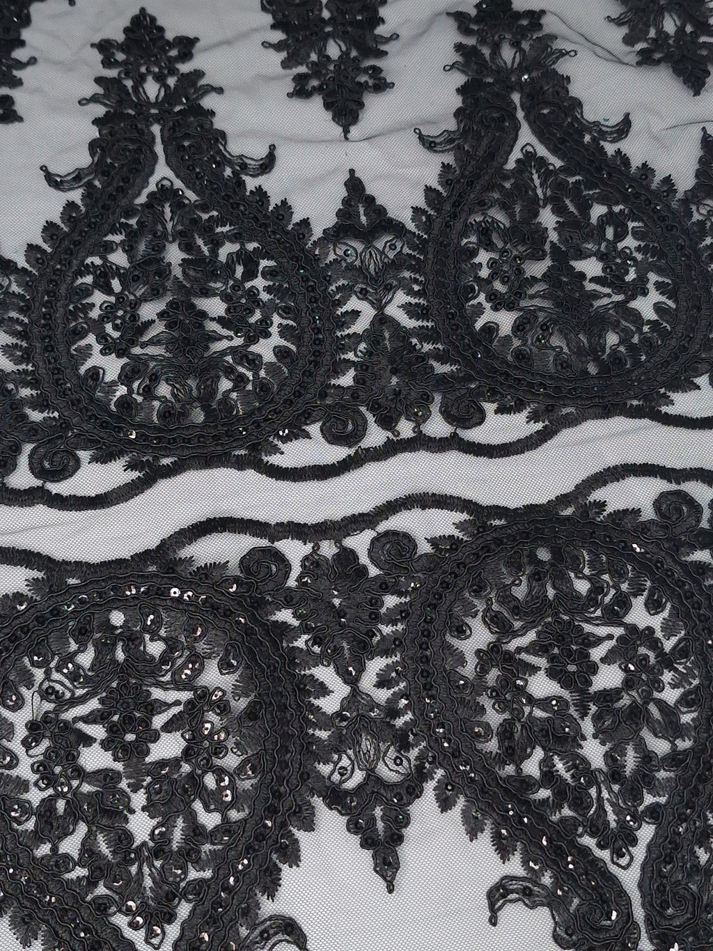 Tul bordado color negro H129, ideal para vestidos de noche de boda y de XV años