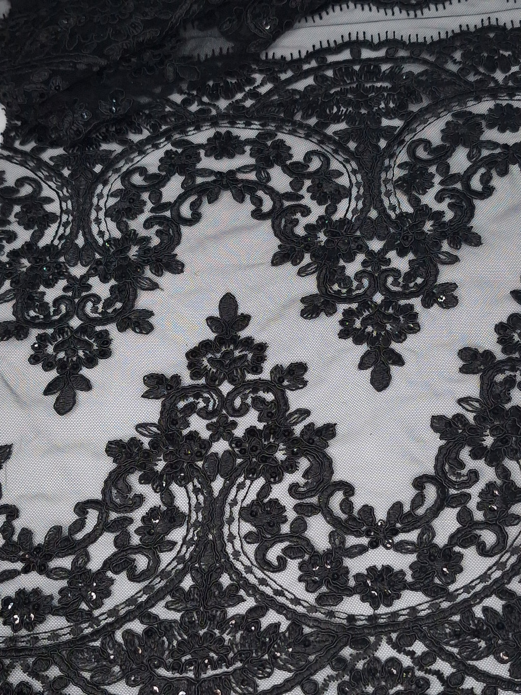 Tul bordado color negro H130, ideal para vestidos de noche de boda y de XV años
