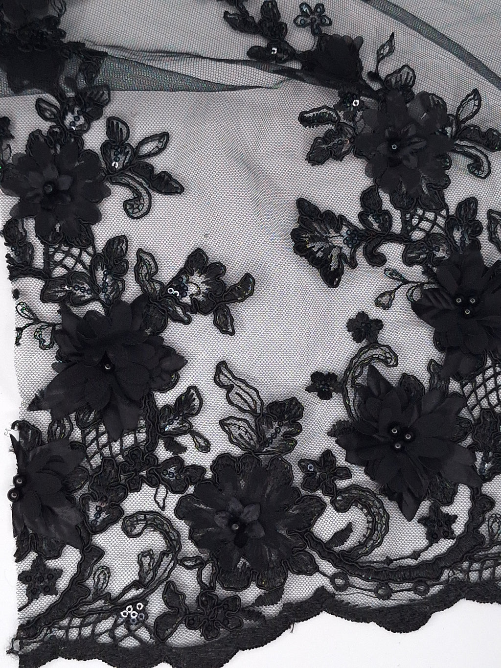 Tul bordado color negro H133, ideal para vestidos de noche de boda y de ceremonia