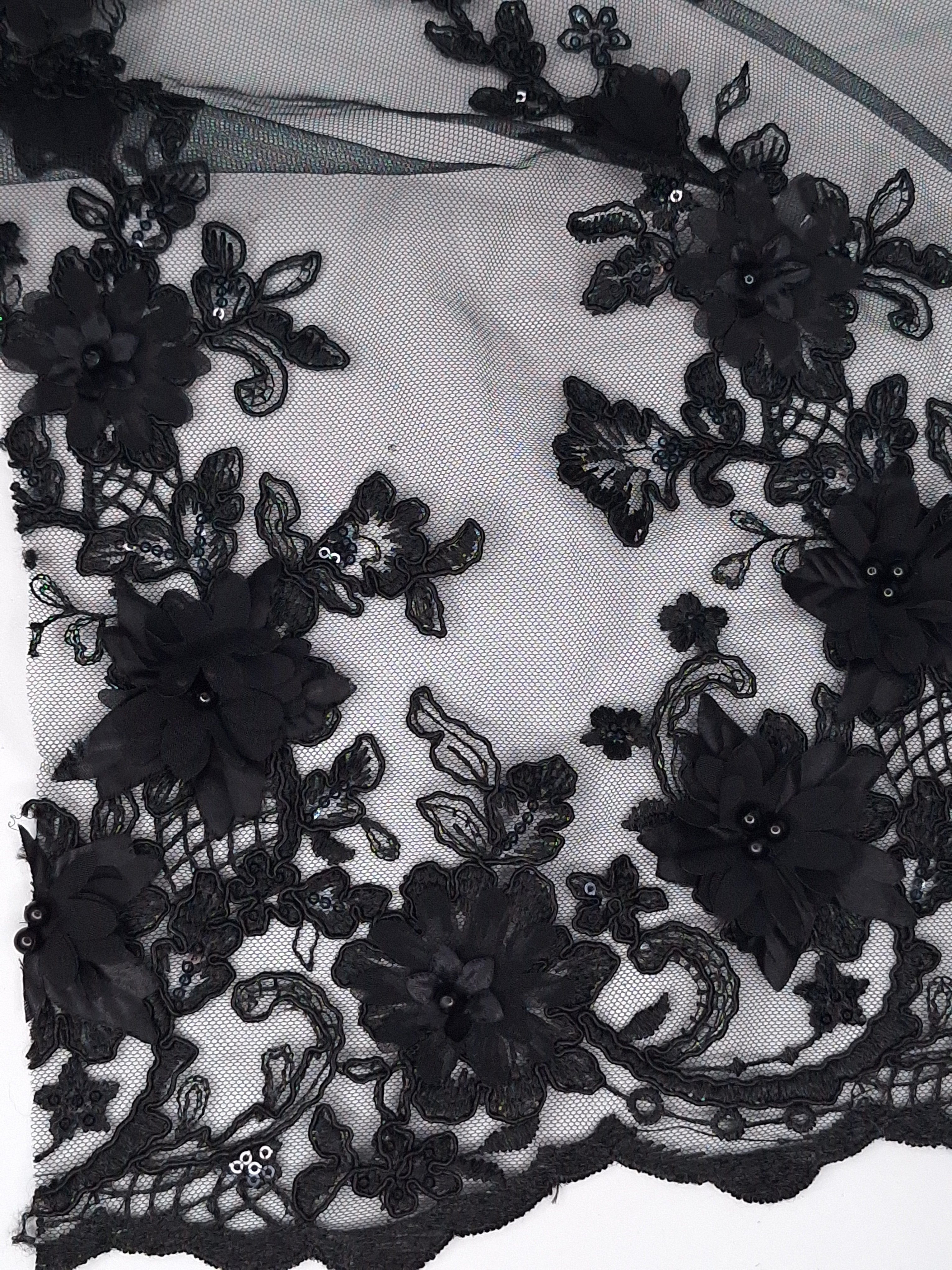Tul bordado color negro H133, ideal para vestidos de noche de boda y de ceremonia