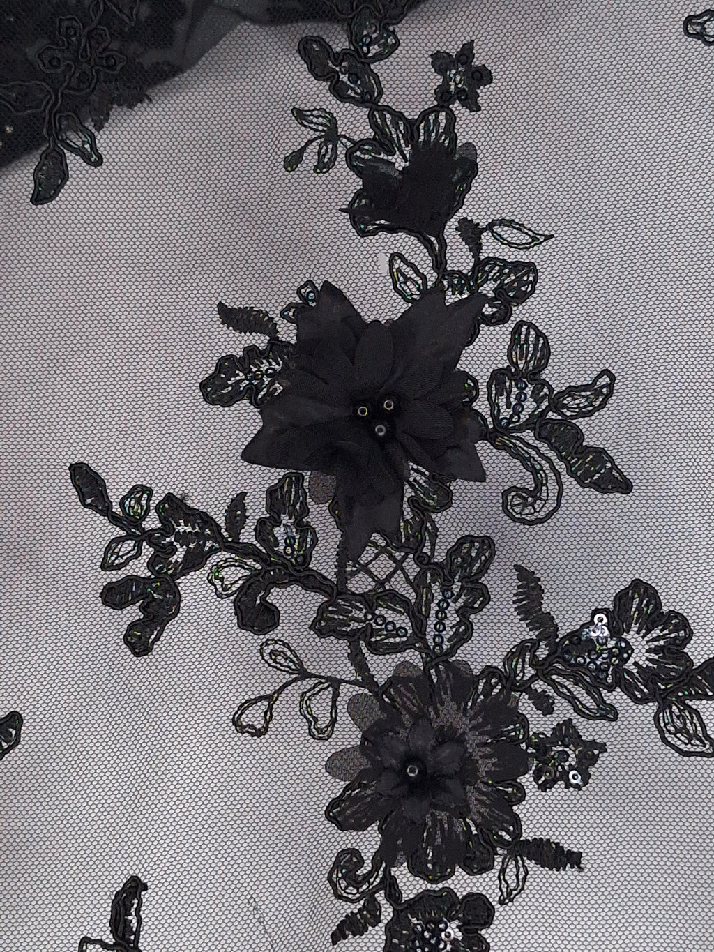 Tul bordado color negro H133, ideal para vestidos de noche de boda y de ceremonia