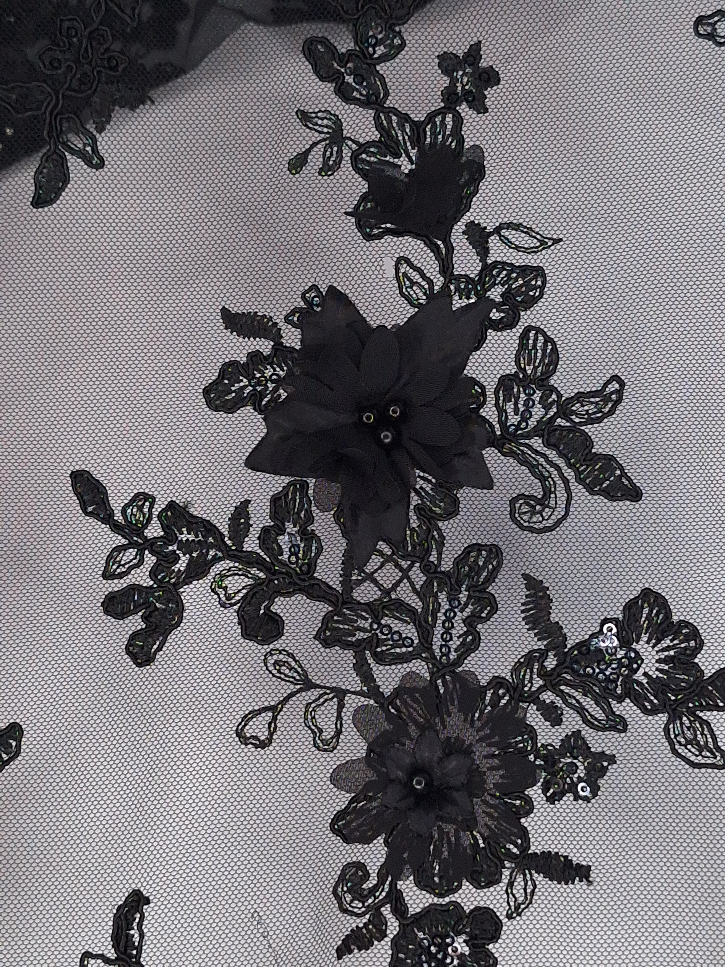 Tul bordado color negro H133, ideal para vestidos de noche de boda y de ceremonia