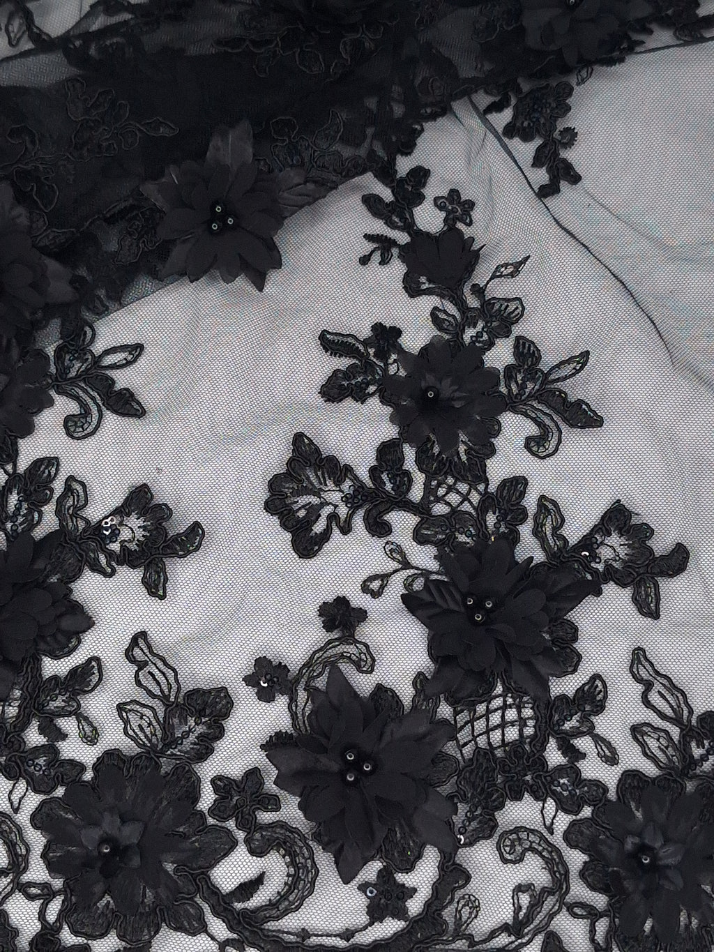 Tul bordado color negro H133, ideal para vestidos de noche de boda y de ceremonia
