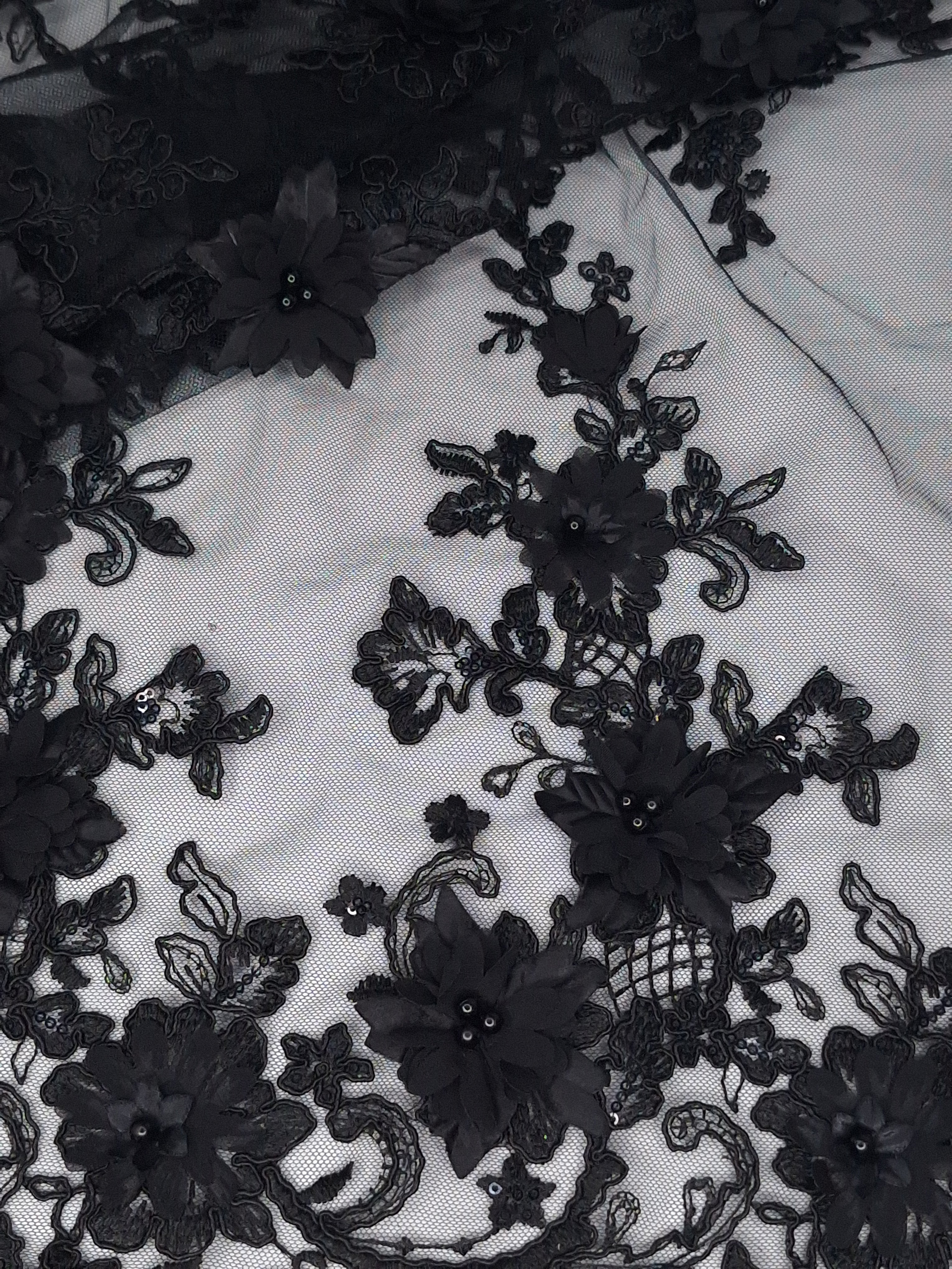 Tul bordado color negro H133, ideal para vestidos de noche de boda y de ceremonia
