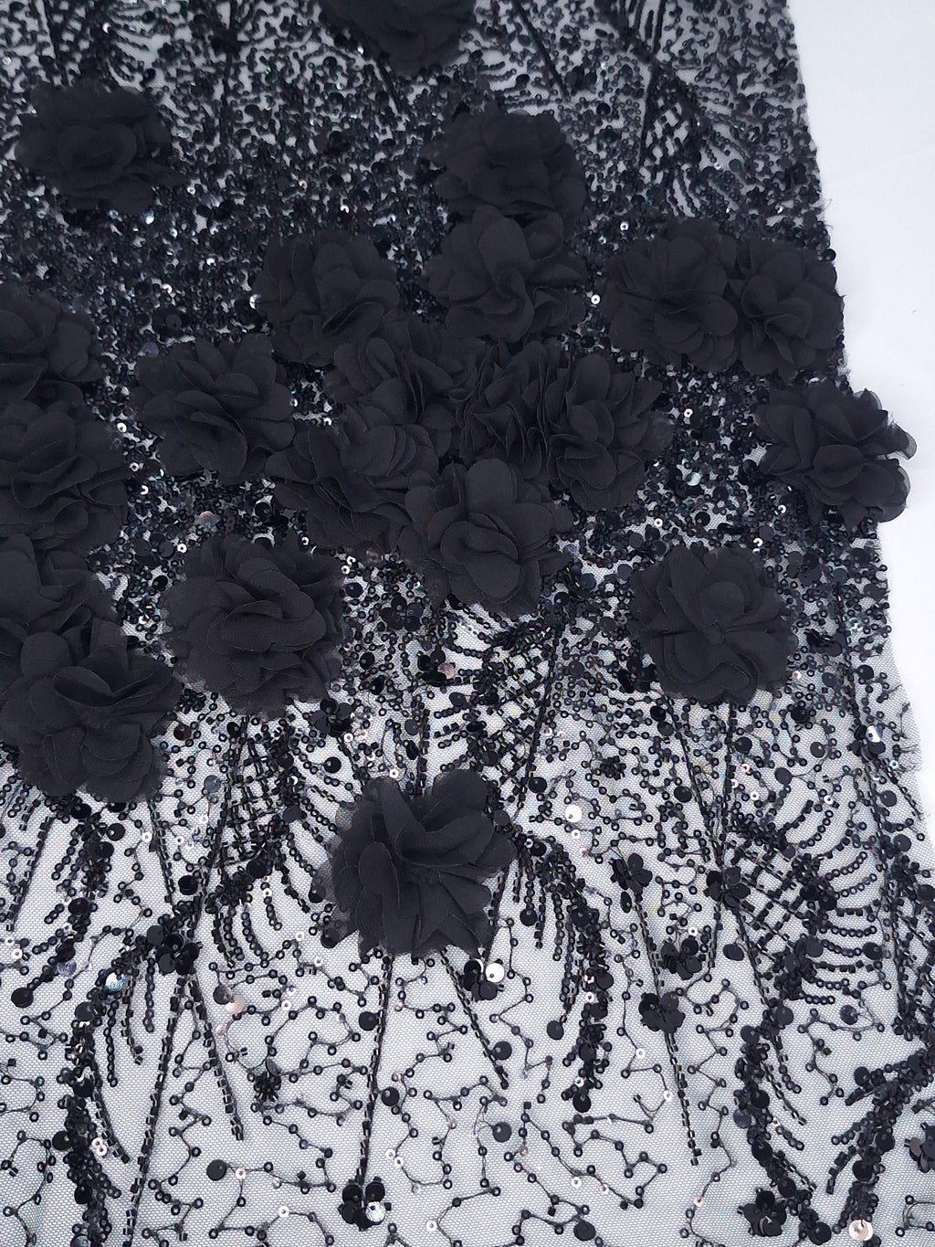 Tul bordado color negro H147, ideal para vestidos de noche de boda y de XV años