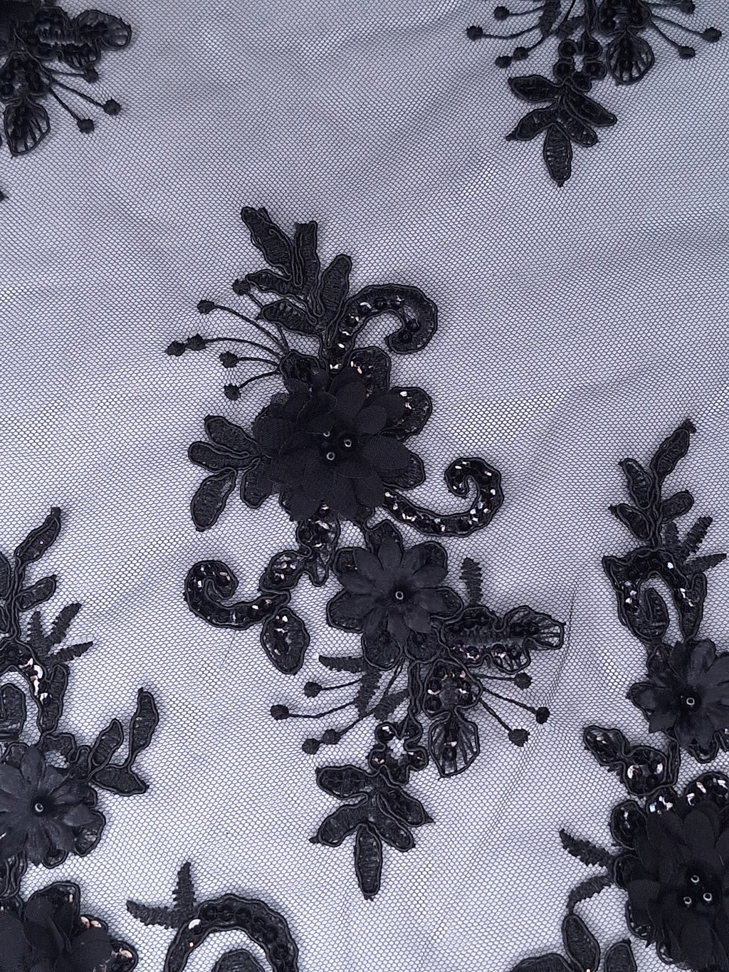 Tul bordado color Azul negro H164, ideal para vestidos de noche de boda y de XV años