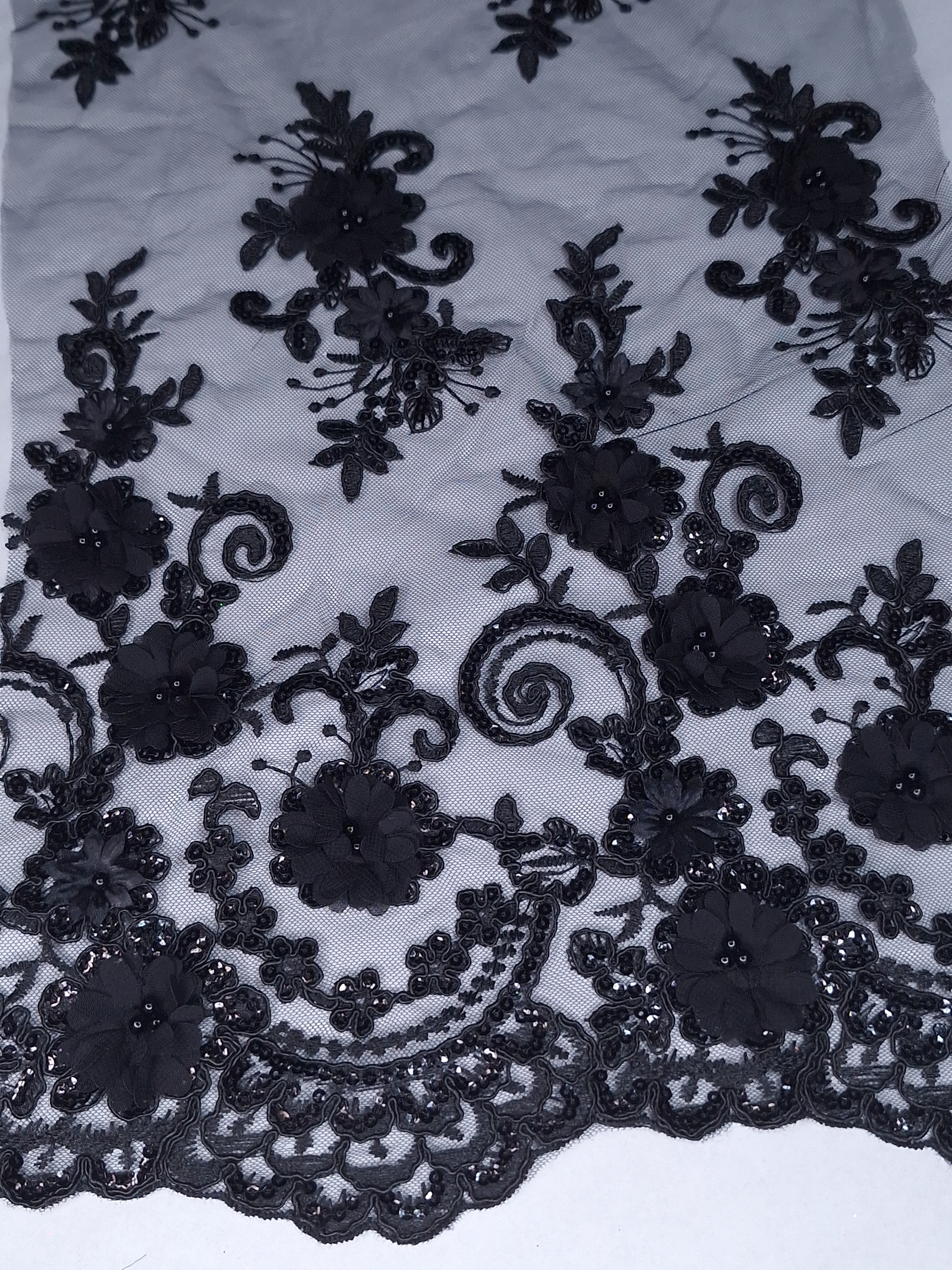 Tul bordado color Azul negro H164, ideal para vestidos de noche de boda y de XV años