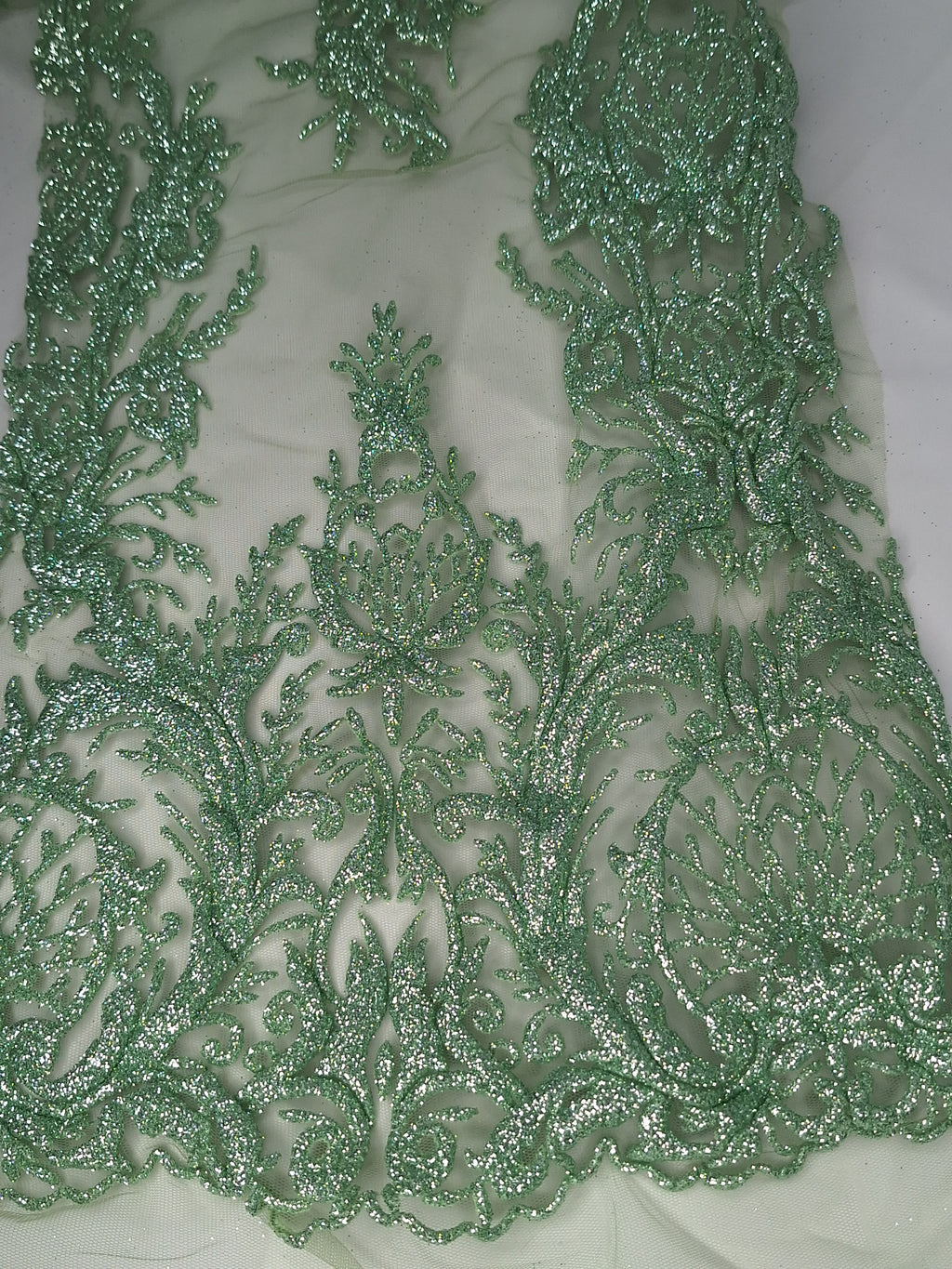 Tul Bordado Con Diseño En Acabado Glitter Color Cemento- HH169 ideal para vestidos de noche de boda y de XV años
