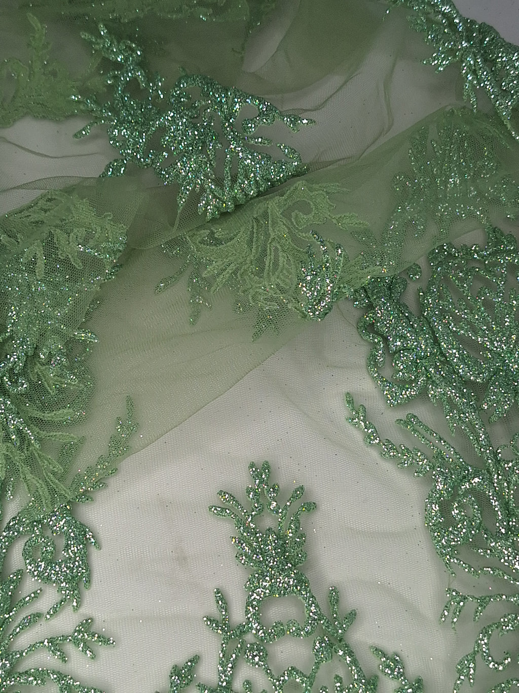 Tul Bordado Con Diseño En Acabado Glitter Color Cemento- HH169 ideal para vestidos de noche de boda y de XV años