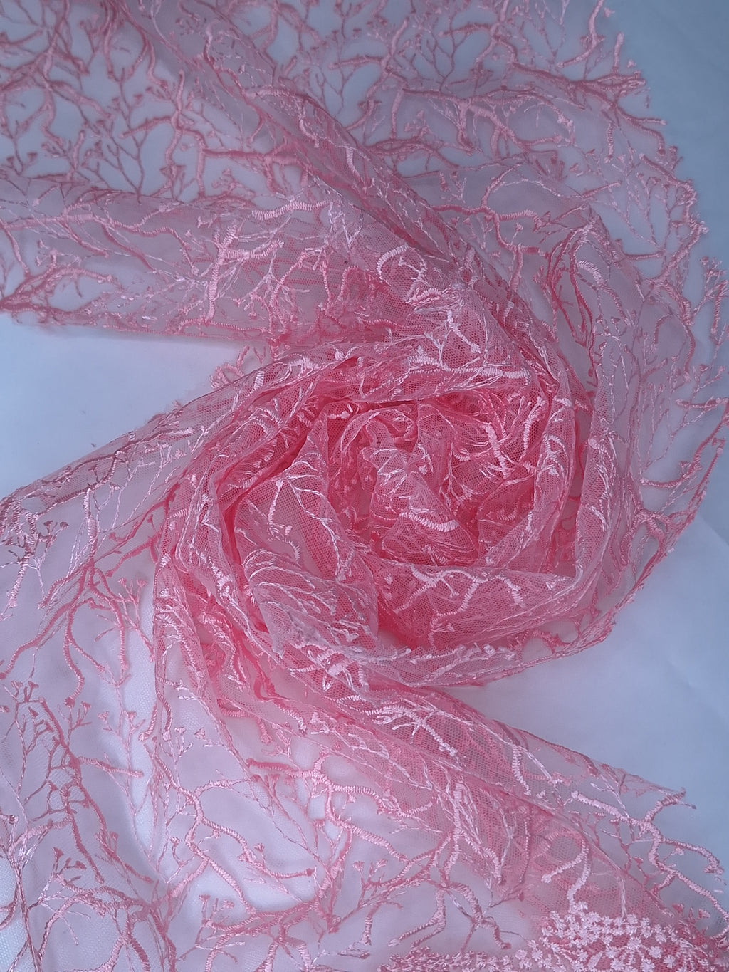 Tul Bordado Diseño Floral Con Ramajes Color Rosa -HH175 ideal para vestidos de noche de boda y de XV años