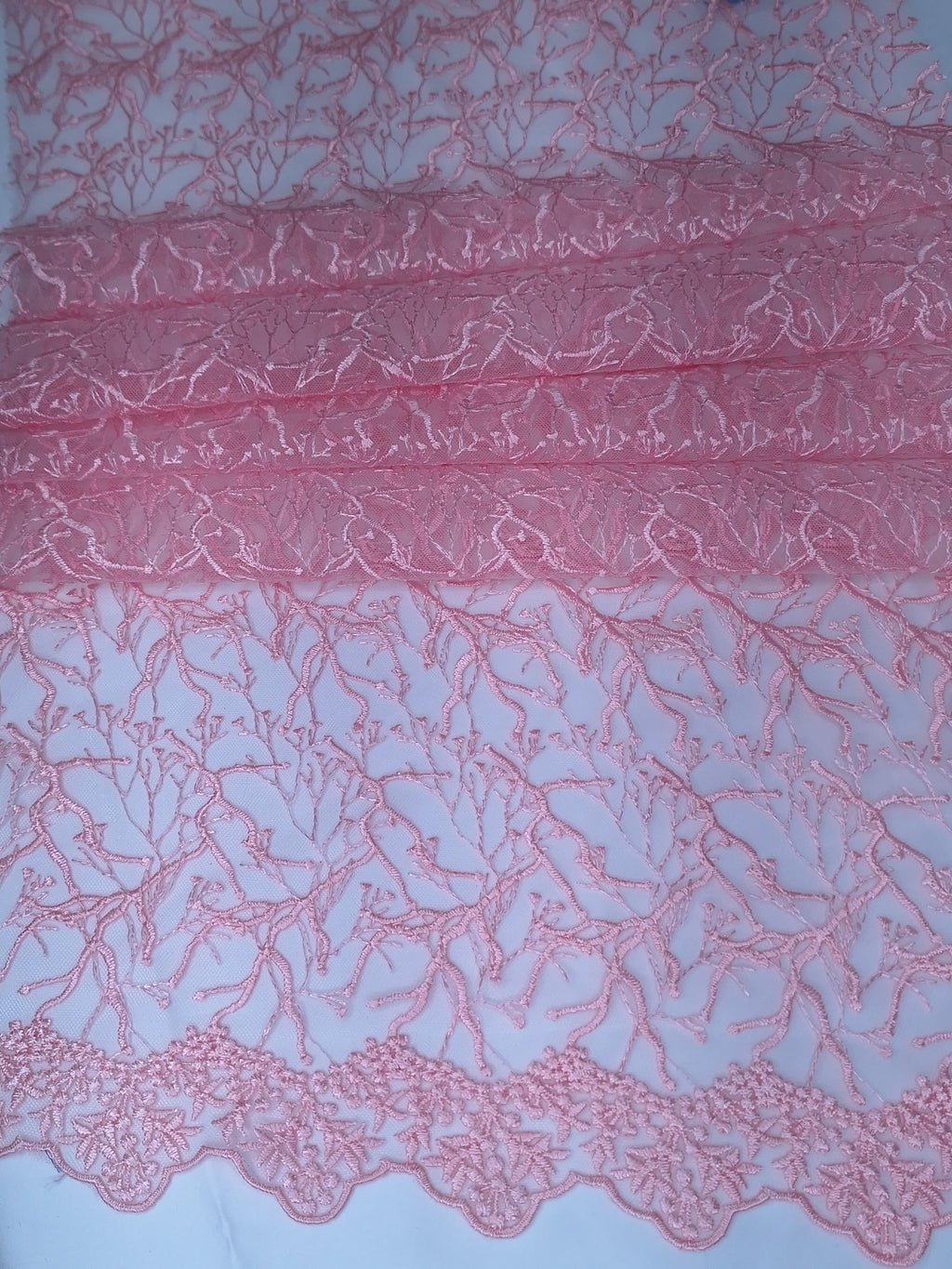 Tul Bordado Diseño Floral Con Ramajes Color Rosa -HH175 ideal para vestidos de noche de boda y de XV años