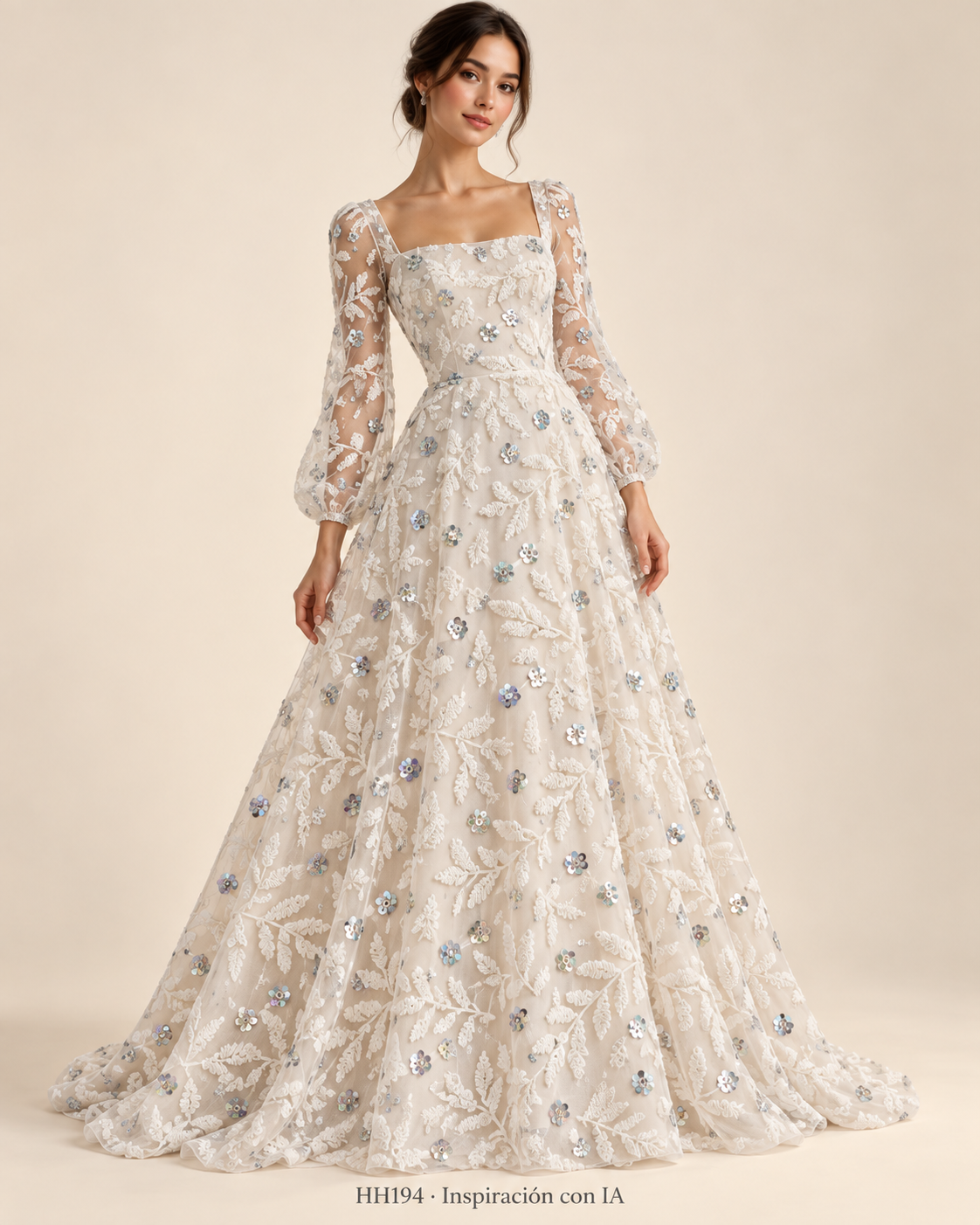 HH194: vestido de inspiración generado con IA basado en la muestra BLANCO; diseño ilustrativo. Se vende tela por metro.