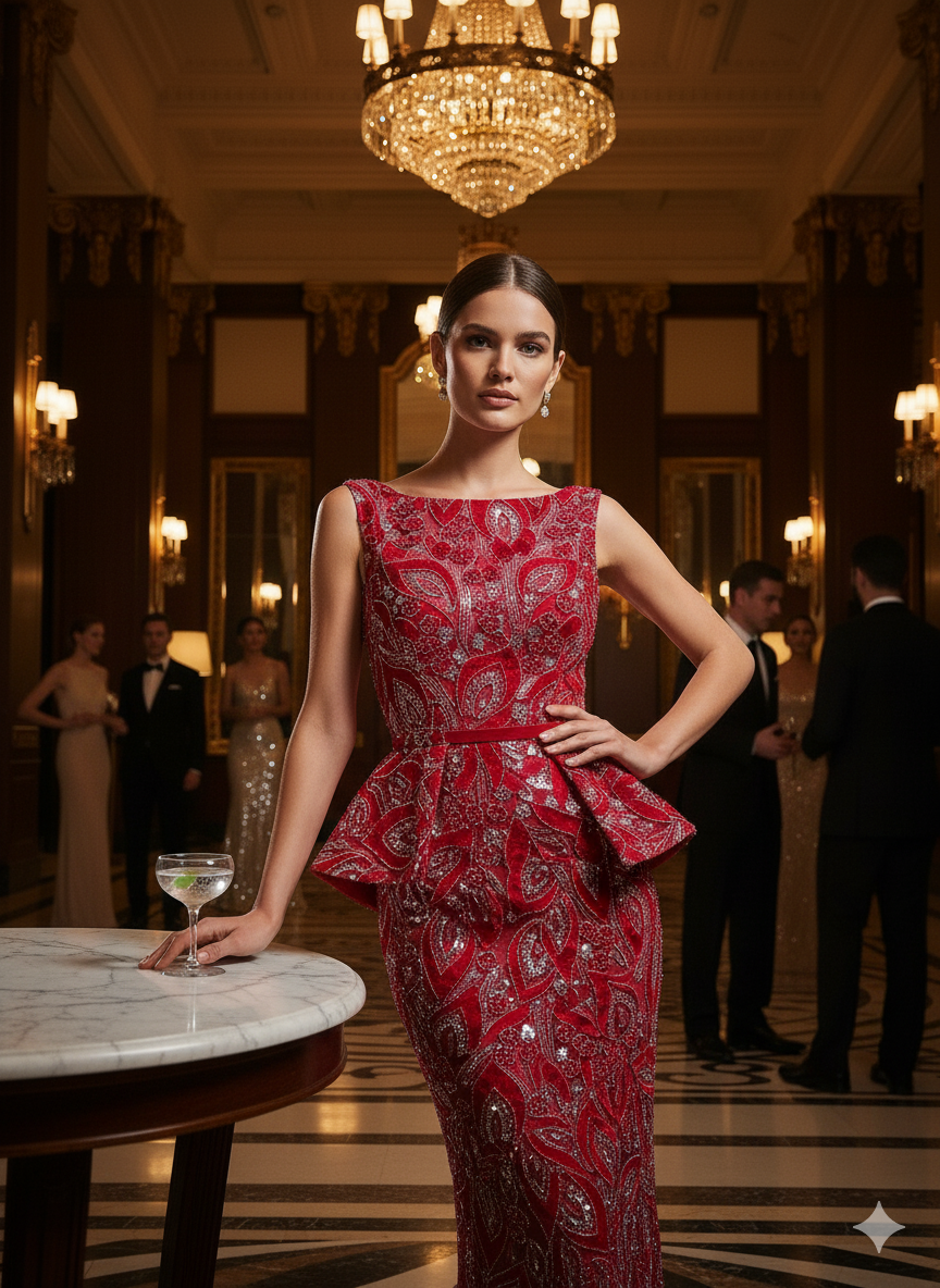 Tul Bordado Con Estampado Floral Aplicaciones de Chaquira Y Lentejuela Color Rojo- HH235 ideal para vestidos de noche y de XV años